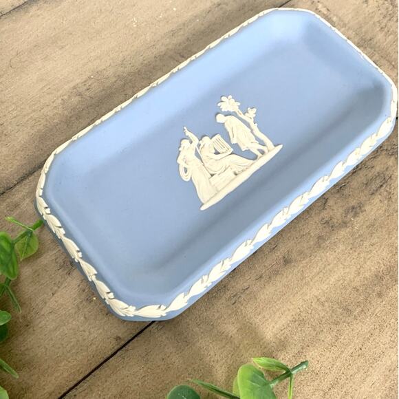 Vintage Wedgwood Blue Jasperware Jewelry Tray Trinket Dish NeoClassical England - Picture 3 of 12